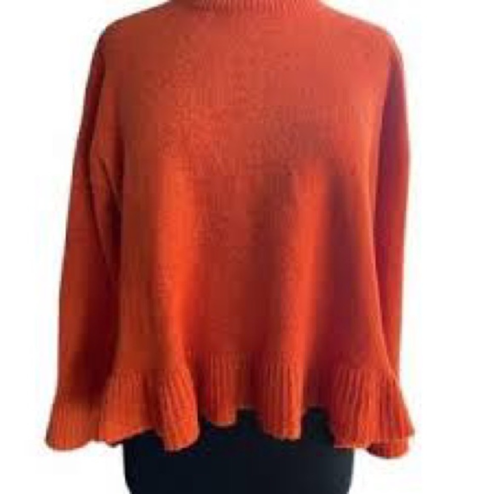 THML Women's Orange Ruffle Wool Blend Sweater